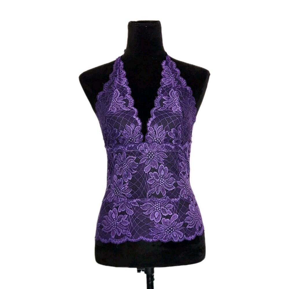 Frederick's of Hollywood Vtg Purple Lace Babydoll Hater Top Women's Size Medium